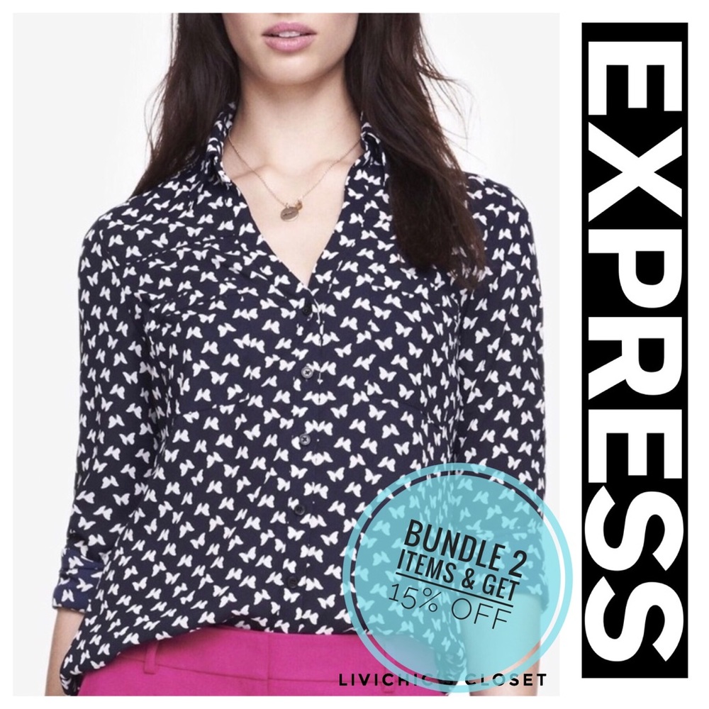 NWOT EXPRESS Women’s Navy Blue Portofino Shirt
